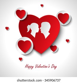 Valentine card with hearts and lovers template