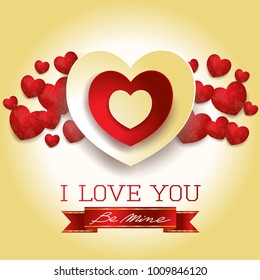 Valentine card with hearts and message, in yellow. Vector illustration eps10