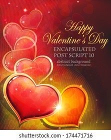  Valentine card with hearts on abstract red background
