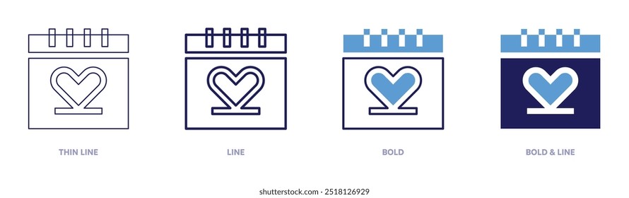 Valentine card icon in 4 different styles. Thin Line, Line, Bold, and Bold Line. Duotone style. Editable stroke.