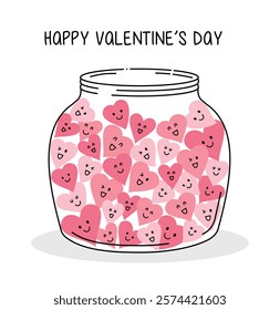 Valentine card with a jar filled with hearts Illustration for Valentines Day or wedding invitation