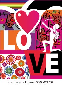 Valentine card with lettering Love. Vector illustration.