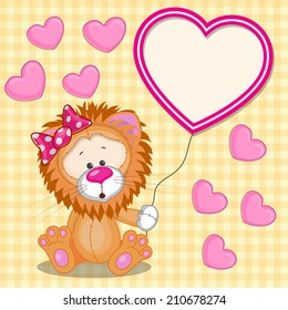 Valentine card with Lion with heart frame 