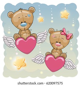 Valentine card Lovers Bears are flying on the hearts