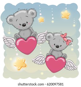 Valentine card Lovers Bears are flying on the hearts