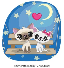 Valentine card with Lovers Cats on the swing
