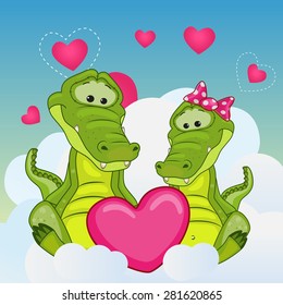 Valentine card with Lovers Crocodiles
