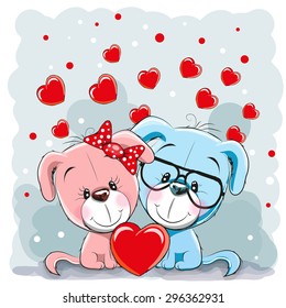 Valentine card with Lovers Dogs and hearts
