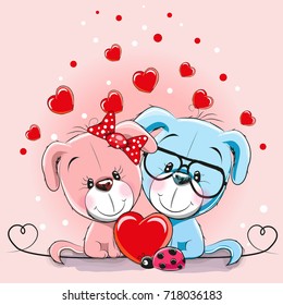 Valentine card with Lovers Dogs and hearts