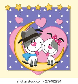 Valentine card with Lovers Dogs on the moon 