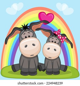 Valentine card with Lovers Donkeys 