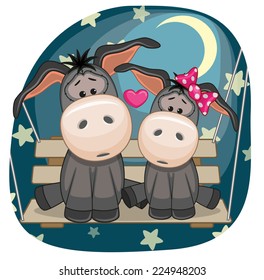Valentine card with Lovers Donkeys on the swing 