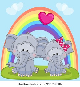 Valentine card with Lovers Elephants 