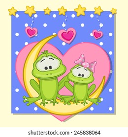 Valentine card with Lovers Frogs on the moon
