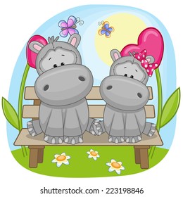 Valentine card with Lovers Hippos 