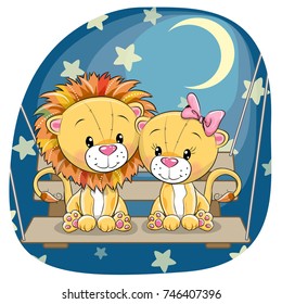 Valentine card with Lovers Lions on the swing
