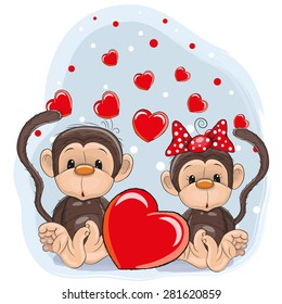 Valentine card with Lovers Monkeys
