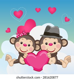 Valentine card with Lovers monkeys
