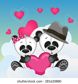 Valentine card with Lovers Pandas
