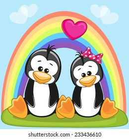 Valentine card with Lovers Penguins 