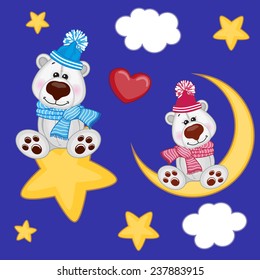 Valentine card with Lovers Polar Bears 