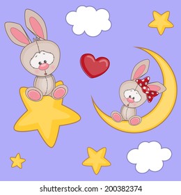 Valentine card with Lovers Rabbits