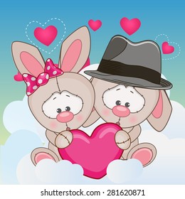 Valentine card with Lovers Rabbits
