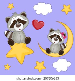 Valentine card with Lovers Raccoons 