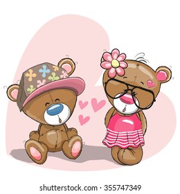 Valentine card with Lovers Teddy Bears on the heart background