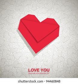 Valentine card made of red paper heart, vector eps8 illustration