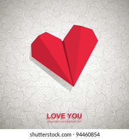 Valentine card made of red paper heart, vector eps8 illustration