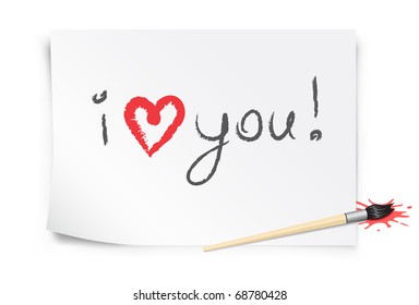 valentine card, the message i love you on the white paper