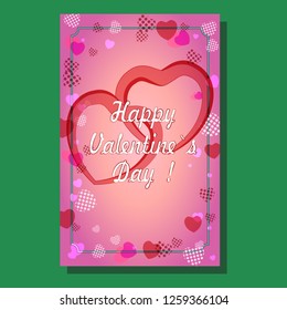 Valentine card with multicolored hearts of red and pink tones. Great for making greeting cards, invitations to a birthday, wedding, or other event. 