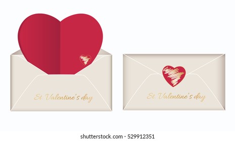 Valentine card in open and closed envelopes. You can write you message. Vector illustration. EPS10