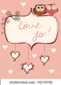 Valentine card with an owls couple. Vector illustration.