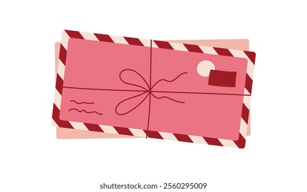 Valentine card in pink with cute message and heart design placed in decorative envelope. Romantic holiday celebration flat style suitable for greeting or invitation contexts.