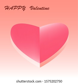 Valentine card, pink heart in the middle of the paper On a pink or light pink background
