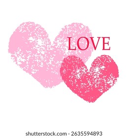 Valentine card, pink stamp heart on white background, vector romantic illustration.
