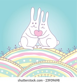 Valentine card with rabbits