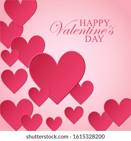 valentine card with red hearts over pink background. vector design