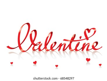 Valentine card with red lettering and small hearts. For themes like love, valentine's day, holidays. Vector illustration.