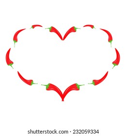 Valentine card red pepper pod laid out in the shape of heart 