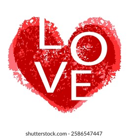 Valentine card, red stamp heart on white background, vector romantic illustration.
