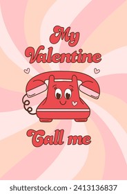 valentine card  with retro phone