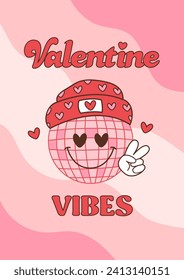 valentine card  with retro smile face in a hat