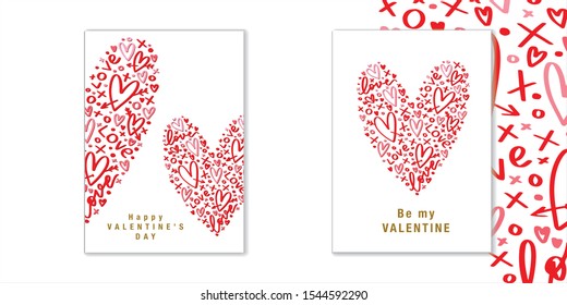 Valentine card set with hearts, arrows and xo symbols. Vector stock February 14 celebration greeting text. Happy Valentine's day.