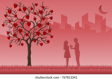 Valentine card For showcase love style paper art. vector illustration