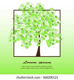 Valentine card with a simple illustration of a tree covered with hearts. In vector