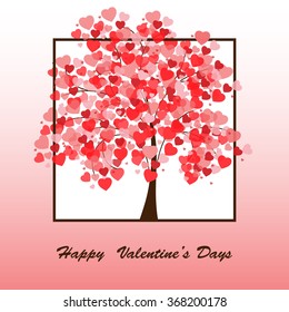 Valentine card with a simple illustration of a tree covered with hearts. In vector