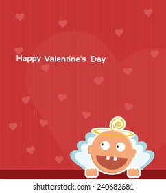 Valentine card with small cute cupid holding the edge (vector)